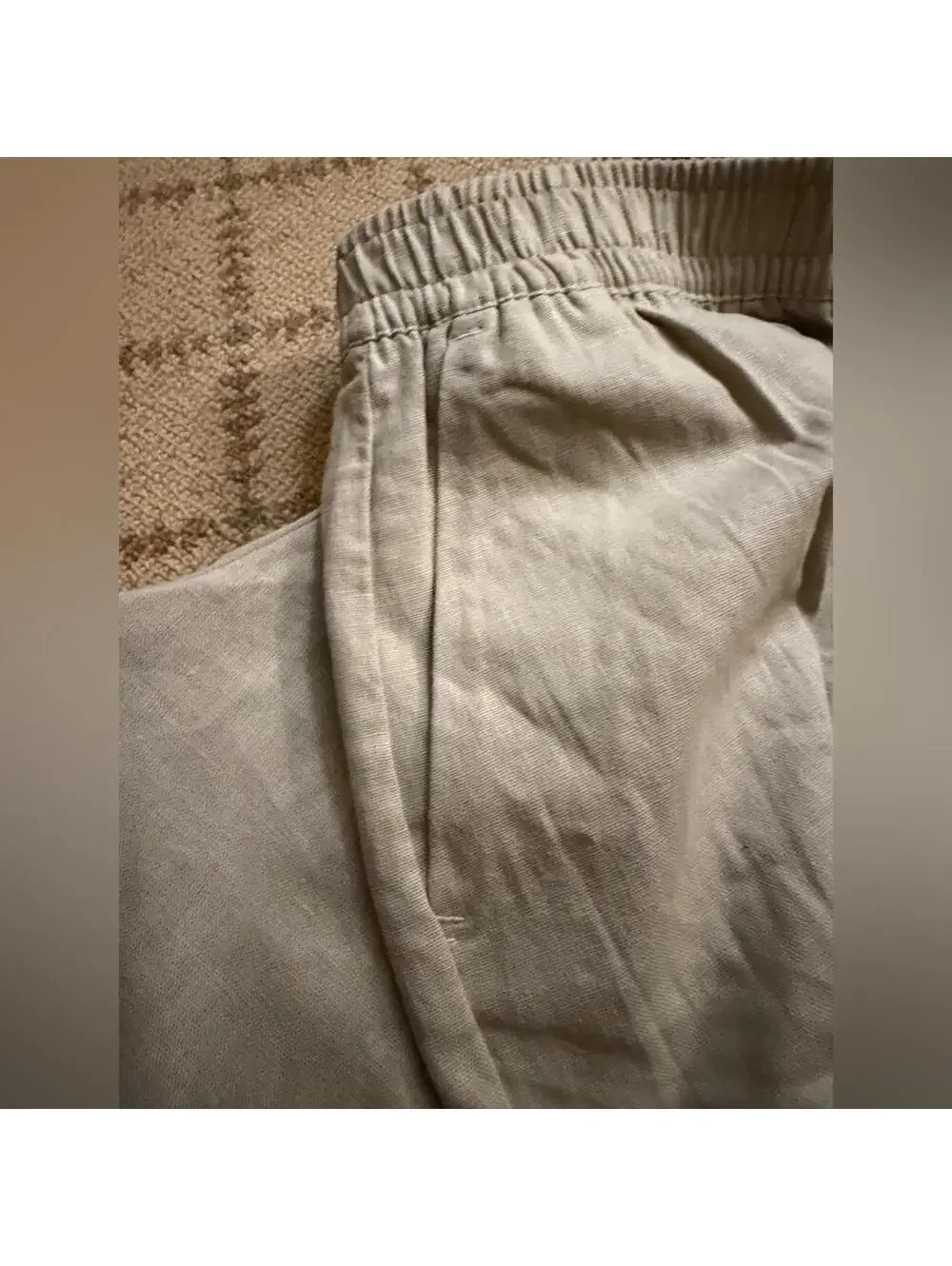 Zara Sand Linen High Waist Wide Leg Cutout hem design S